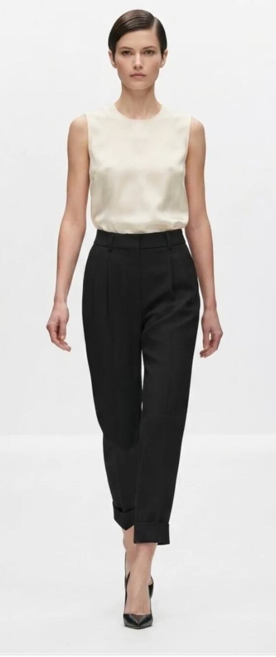 COS Black High Rise Pleated Cuffed Trousers Size 4 Minimalist Career Wear
